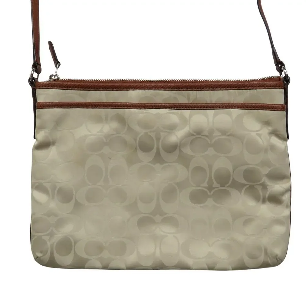 Coach Signature Cream Nylon Rectangle Crossbody Bag Handbag Style 35454